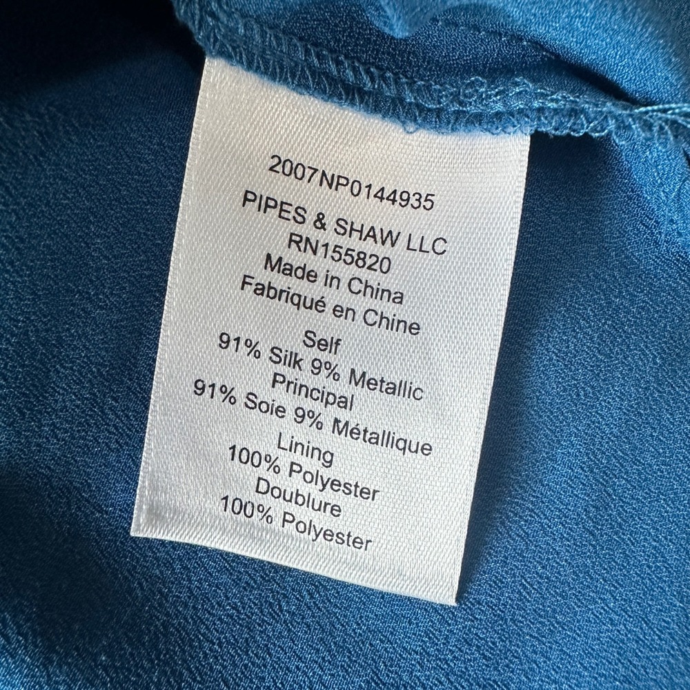 Veronica Beard Lowell Silk Floral Blue Silver Metallic Luxury Blouse, Size 10 - Picture 13 of 13